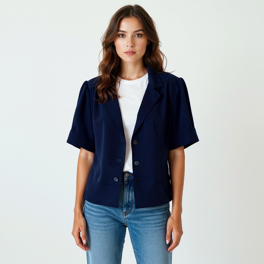 NWT LC Lauren Conrad Womens Short Puff Sleeve Blazer Navy Blue WL52W023RS XL